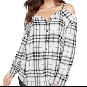 Lane Bryant Women’s Size 14/16 Flannel Off the Shoulder 3/4 Sleeve Shirt